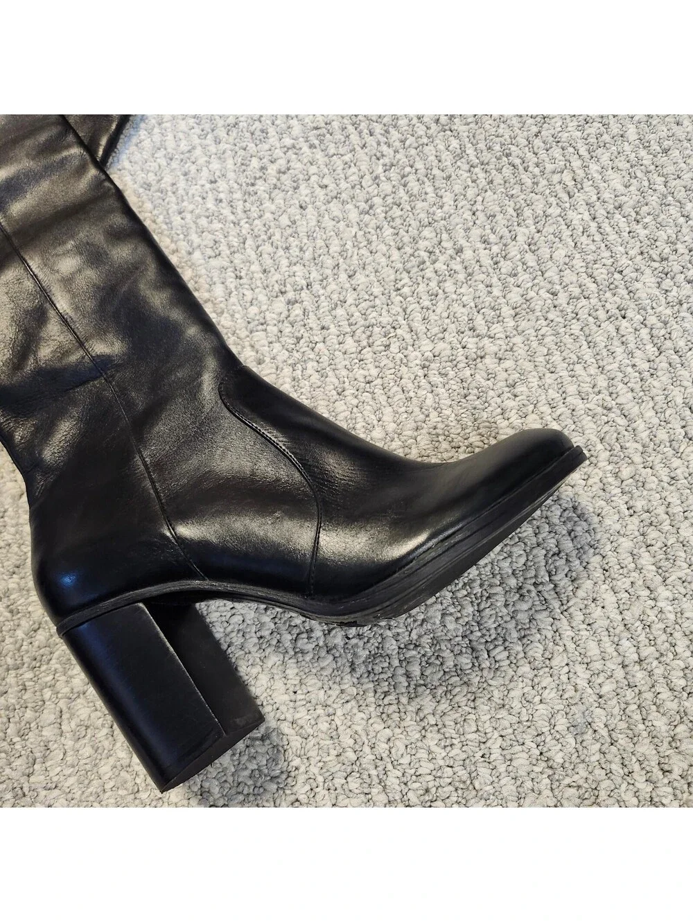 Schutz Black Leather Knee-High Block Heel Boots Size  7B
